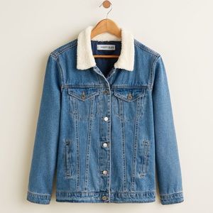 Mango Faux Shearling Denim Jacket